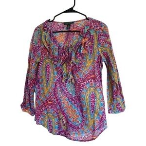 Lauren Ralph Lauren Womens Paisley Ruffle Blouse Top Long Sleeve Multicolor SZ S